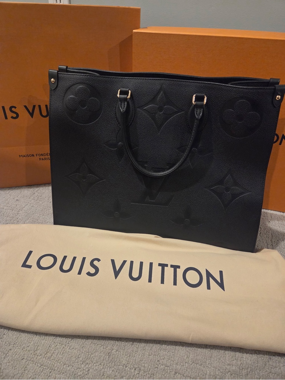 Louis Vuitton Black Embossed Monogram Tote